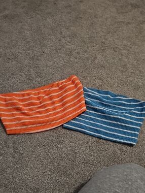 SHEIN Orange & Blue Striped Knit Tube Crop Tops